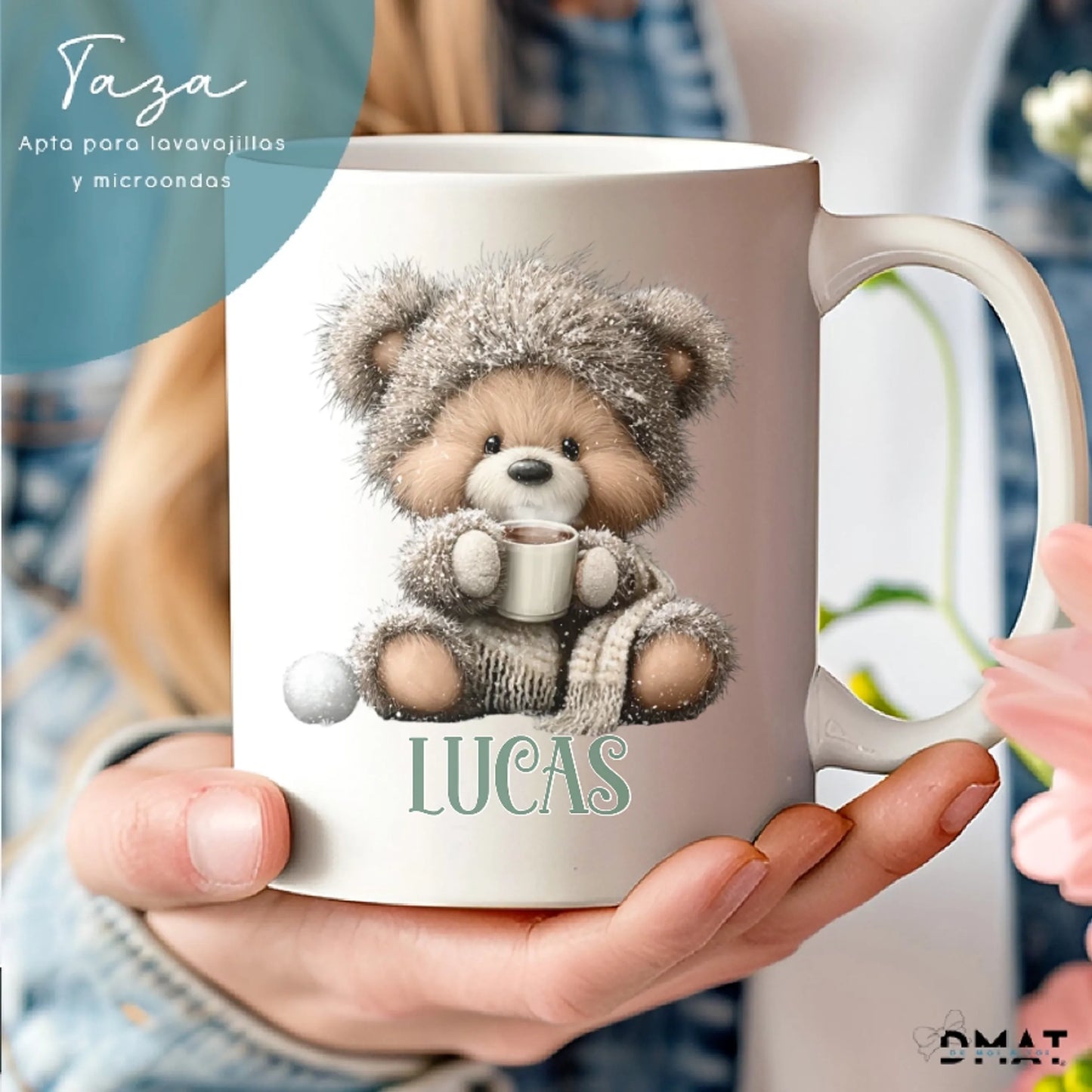 taza con nombres y personajes – ositos de Navidad personalizados