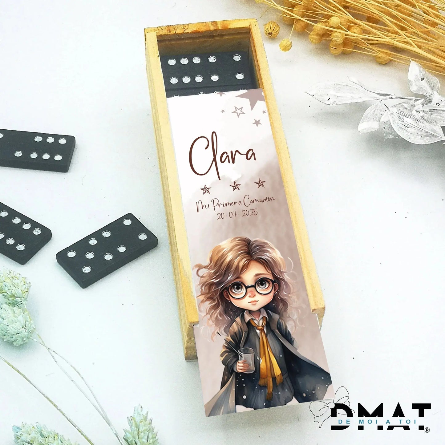 Dominó de madera personalizado para invitados de fiesta infantil hermione harry potter . de moi a toi