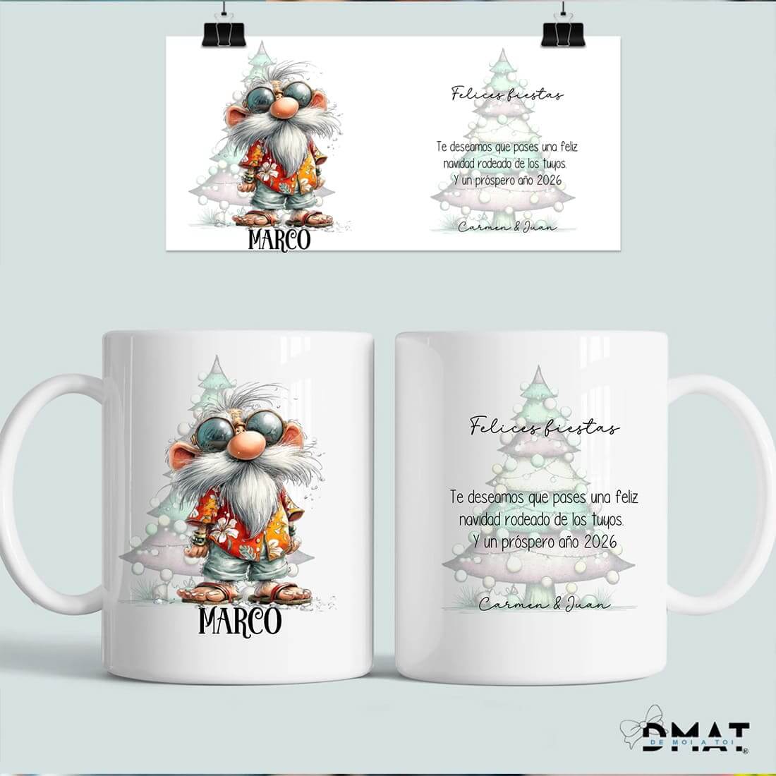 taza con nombre y dedicatoria – diseño Papá Noel gracioso