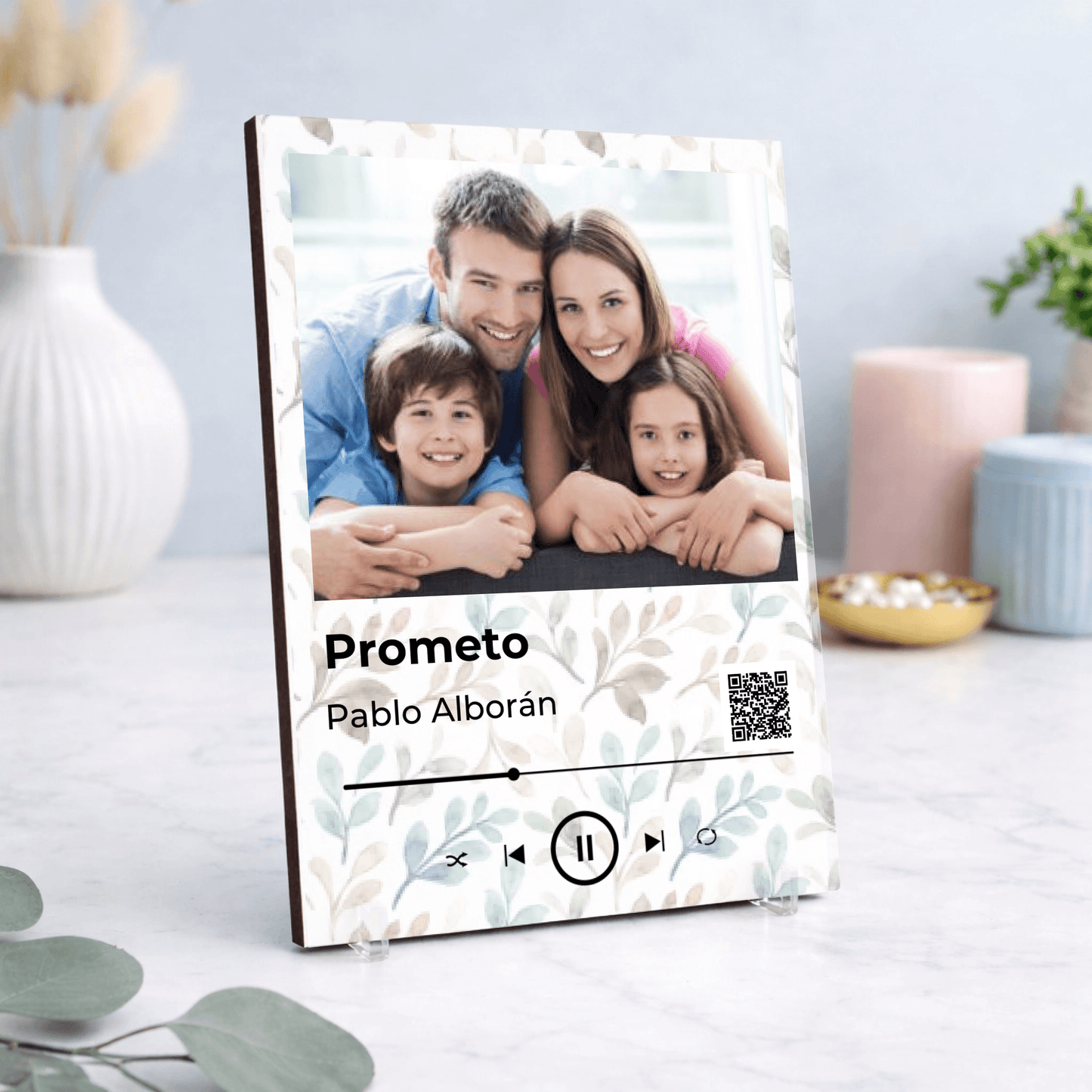 Placa de madera personalizada estilo música con foto y canción como regalo original