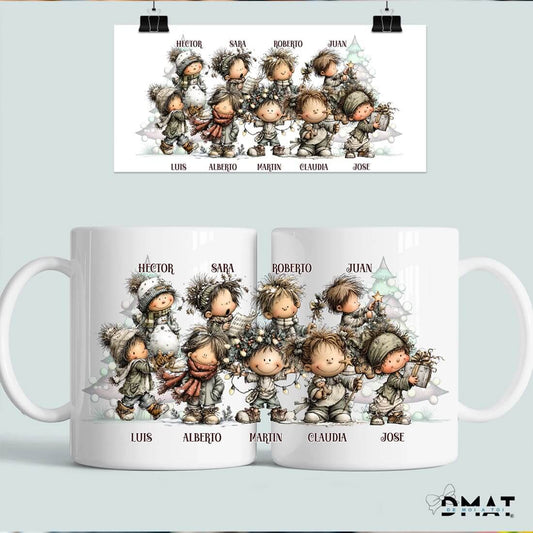 Taza personalizada con ilustración de niños navideños – Regalo divertido en grupo