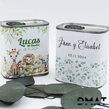 Dos latas de aceite personalizadas · detalle para bodas y comuniones