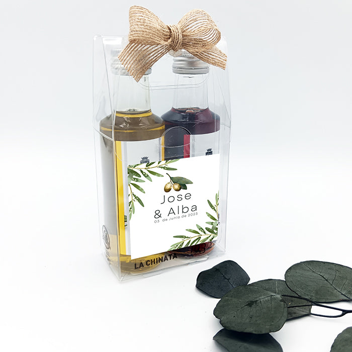 Pack de aceite y vinagre personalizado como regalo de celebración