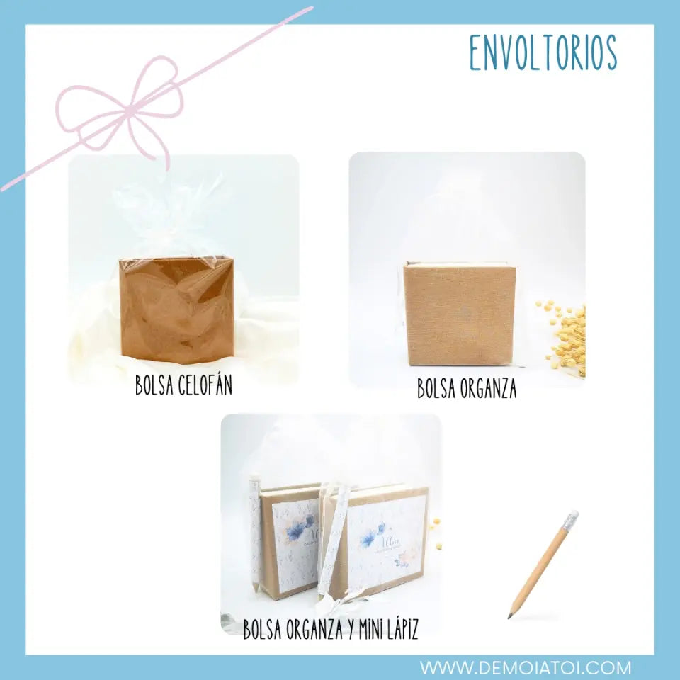 Envoltorio bloc de notas para regalar a invitados de celebración De moi a toi