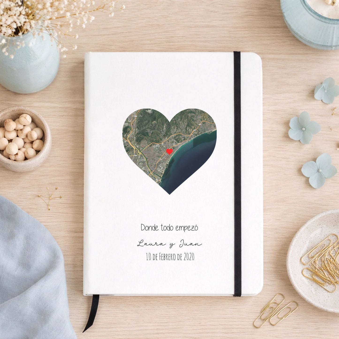 Libreta A5 personalizada con coordenadas GPS – Regalo “Donde todo empezó