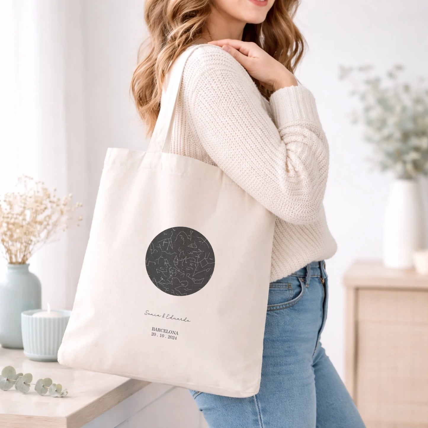 Bolsa totebag personalizada con mapa estelar
