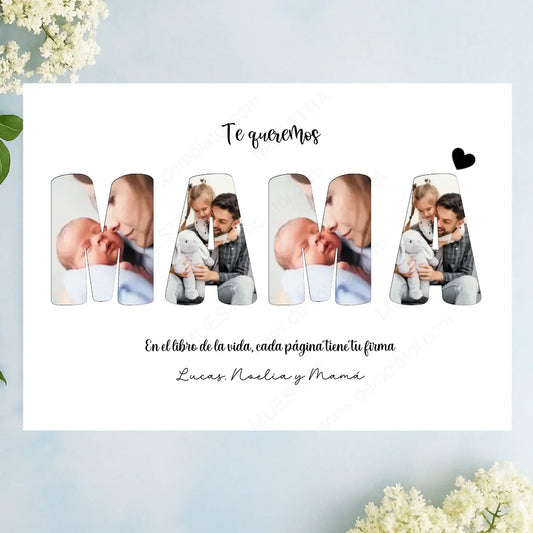 Lámina decorativa personalizada con fotos para mamá