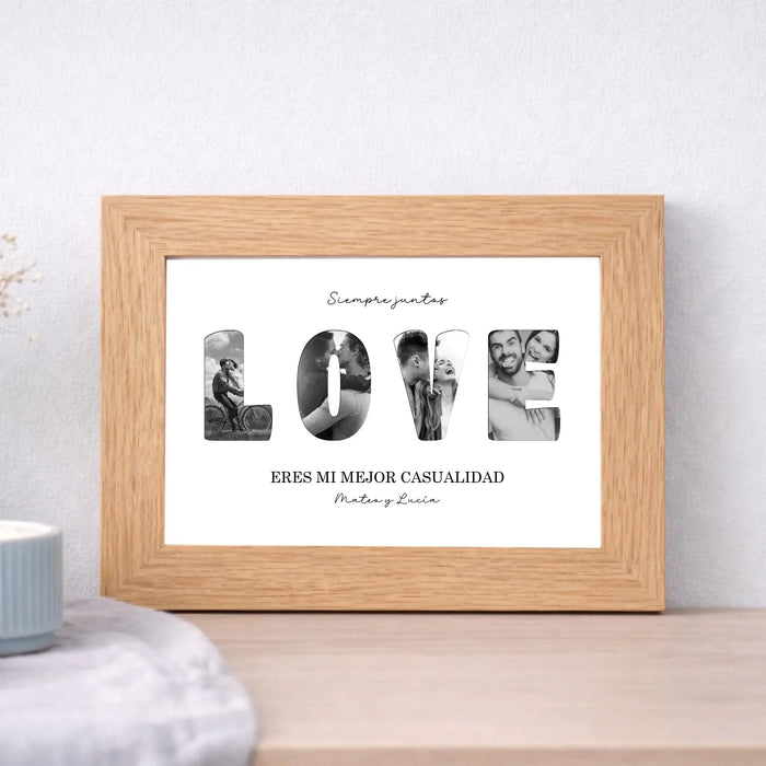 Cuadro personalizado LOVE con fotos y nombres – Regalo romántico con marco (A5 A4 A3)
