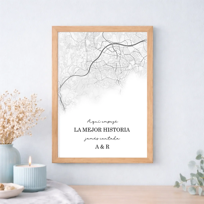 Lámina o cuadro personalizado con mapa de ubicación minimalista – Regalo con nombre