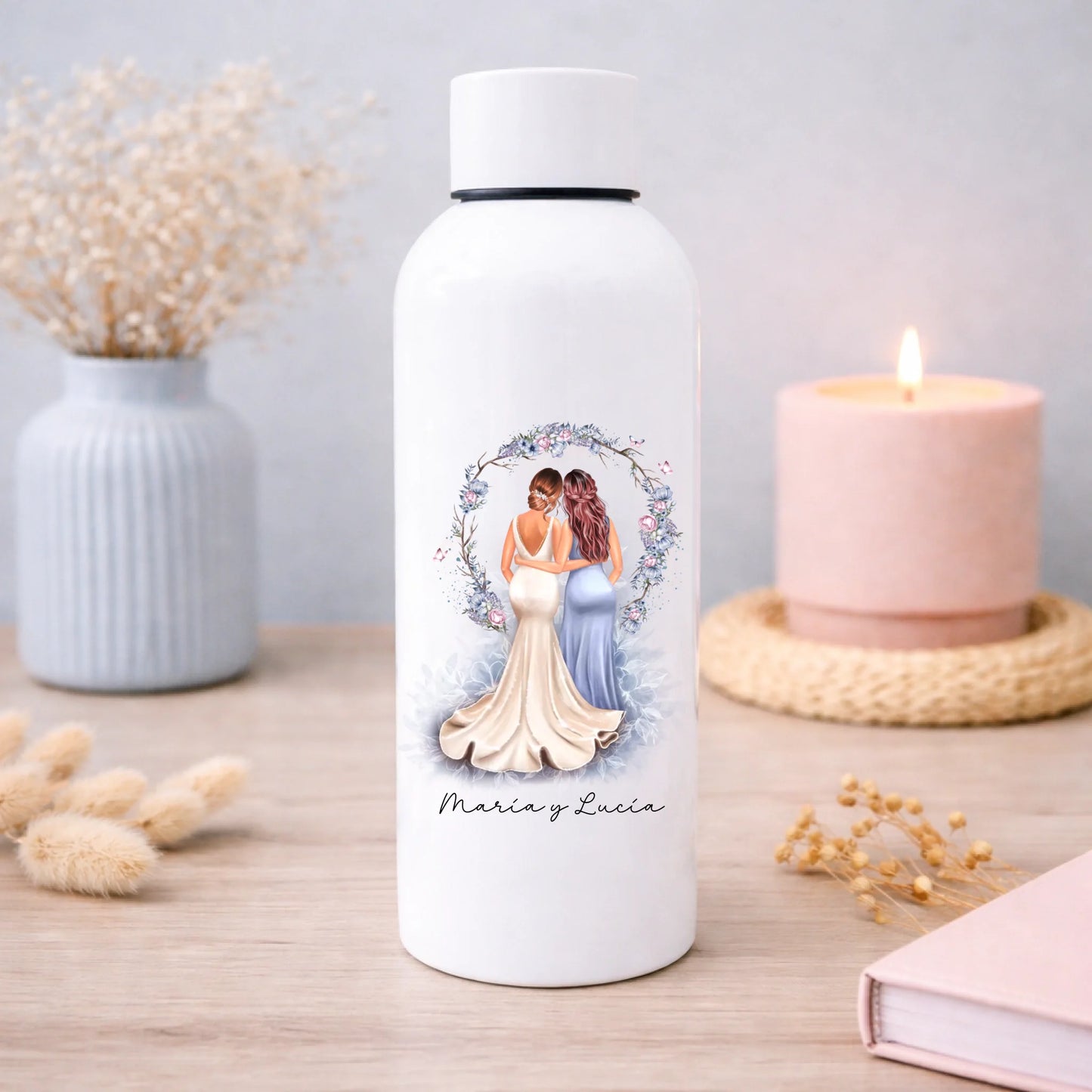 Botella Térmica Personalizada Dama de Honor y Novia con Ilustración - Regalo Boda