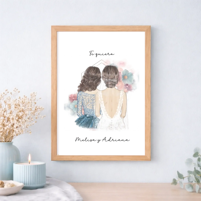 Lámina o cuadro personalizado para damas de honor con nombre – Regalo con ilustración estilo acuarela