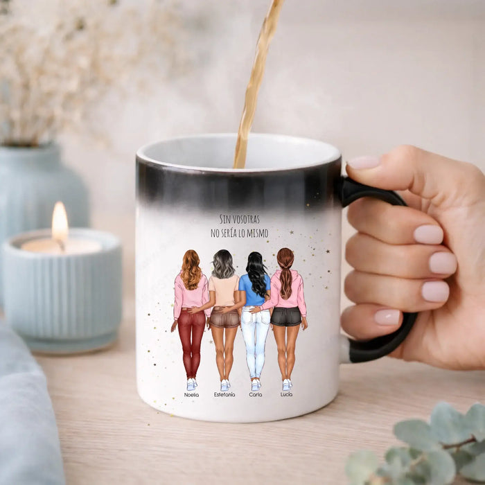 Taza personalizada grupo de amigas 2 a 5 chicas – Regalo con ilustración y nombre