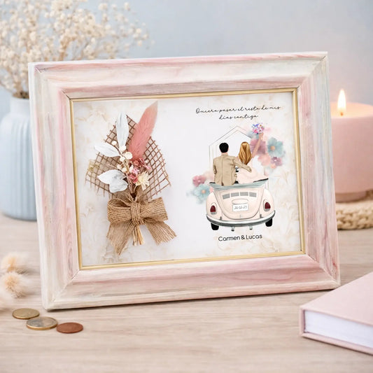 Marco con flores personalizado novios boda