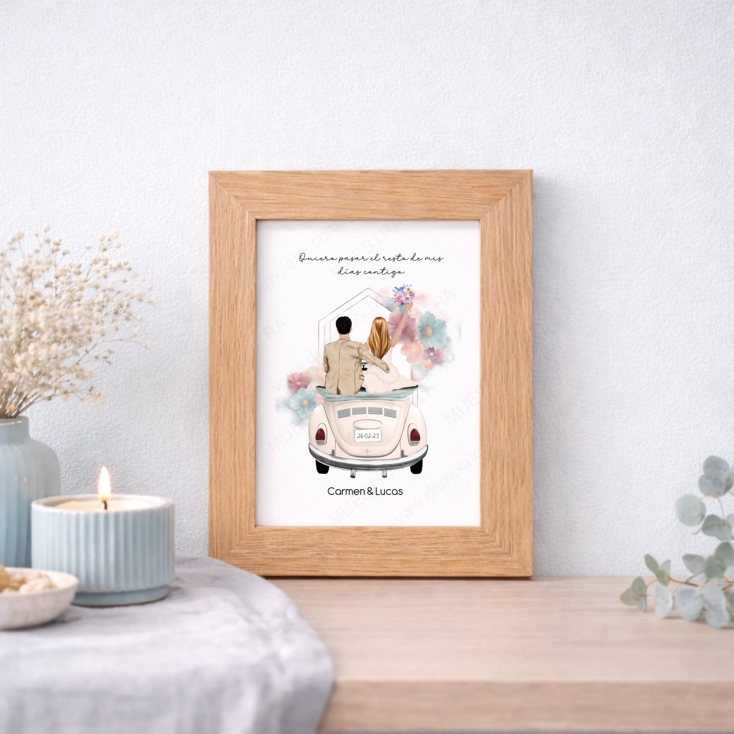 Detalle de boda personalizado con ilustración con texto editable sois los siguientes