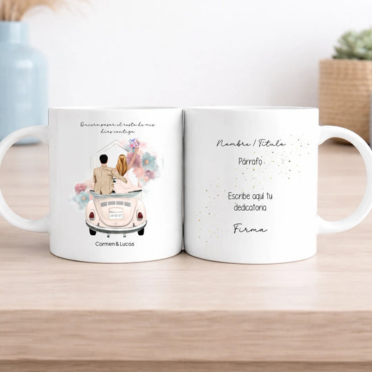 Taza personalizada original boda coche antiguo