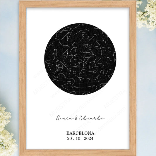 Cuadro personalizado regalo original para enamorados con mapa estelar