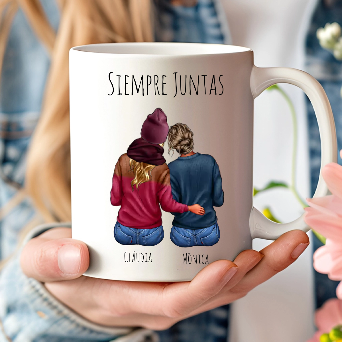 taza ilustración amigas invierno personalizada como regalo original