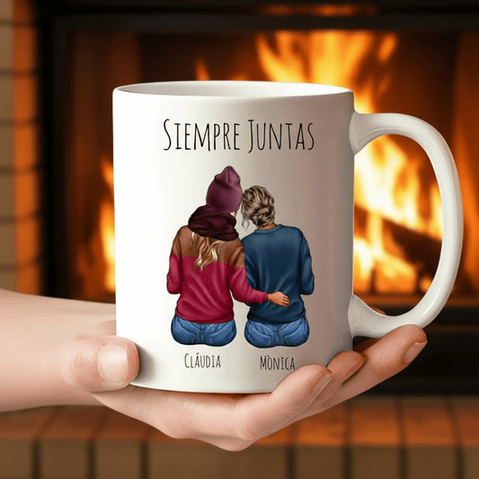 taza ilustración amigas invierno personalizada como regalo original