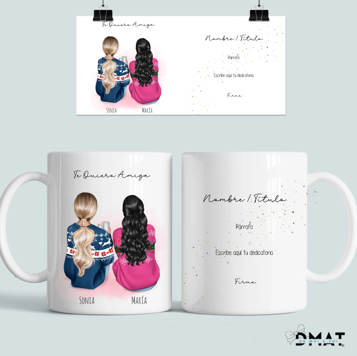 taza ilustración amigas con ropa de invierno para regalar