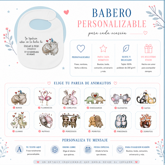 Babero Personalizado «Yo Estuve en...» | Boda, Bautizo y Comunión | Animalitos