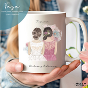 Taza personalizada de boda con ilustración para hermana o amiga