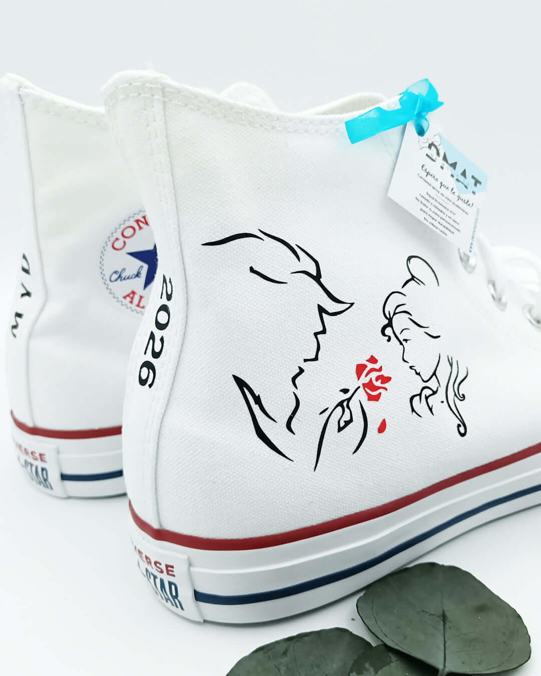 zapatillas boda con nombres y rosa diseño minimal
