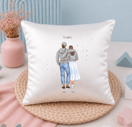 Cojín personalizado pareja elegante con ilustración | Regalo aniversario y boda