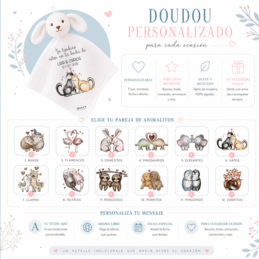 Mantita doudou personalizada por sublimación, detalle de boda, bautizo o comunión · De Moi à Toi