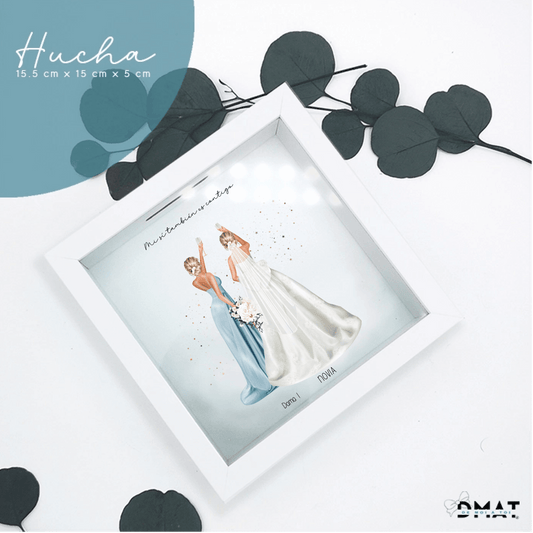 hucha madera blanca amigas de la novia ilustración editable