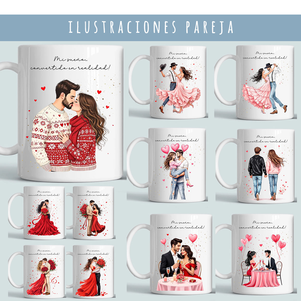 Diseños de parejas románticas para tazas personalizadas