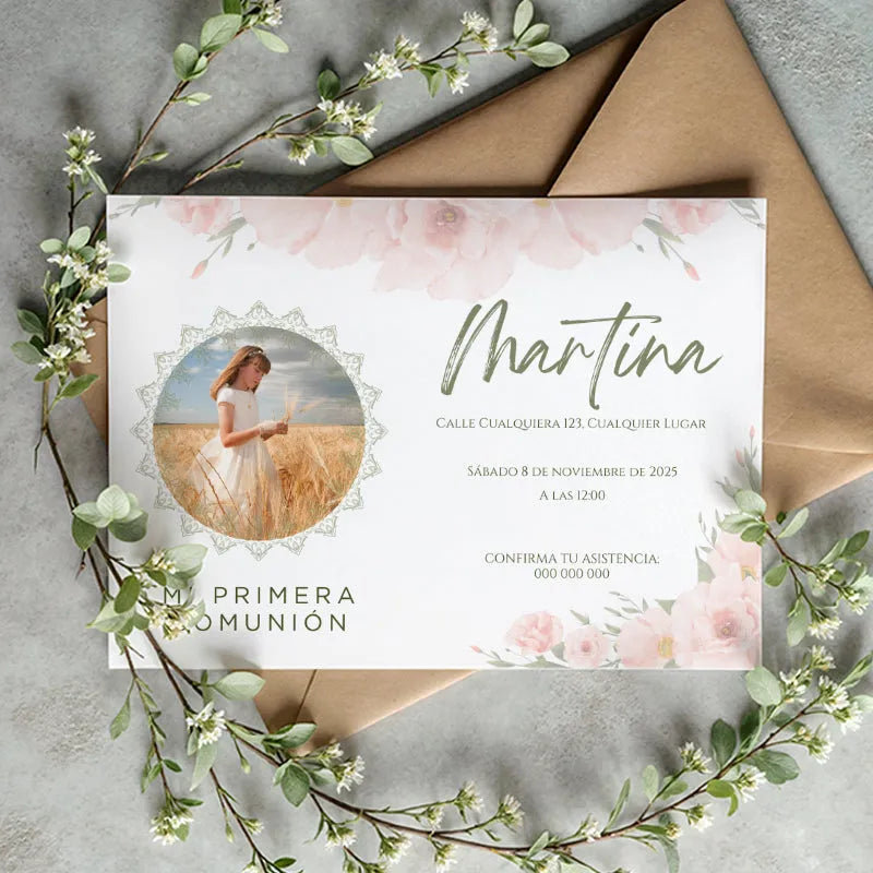 Invitación personalizada con foto para comunión o bautizo - De moi à toi