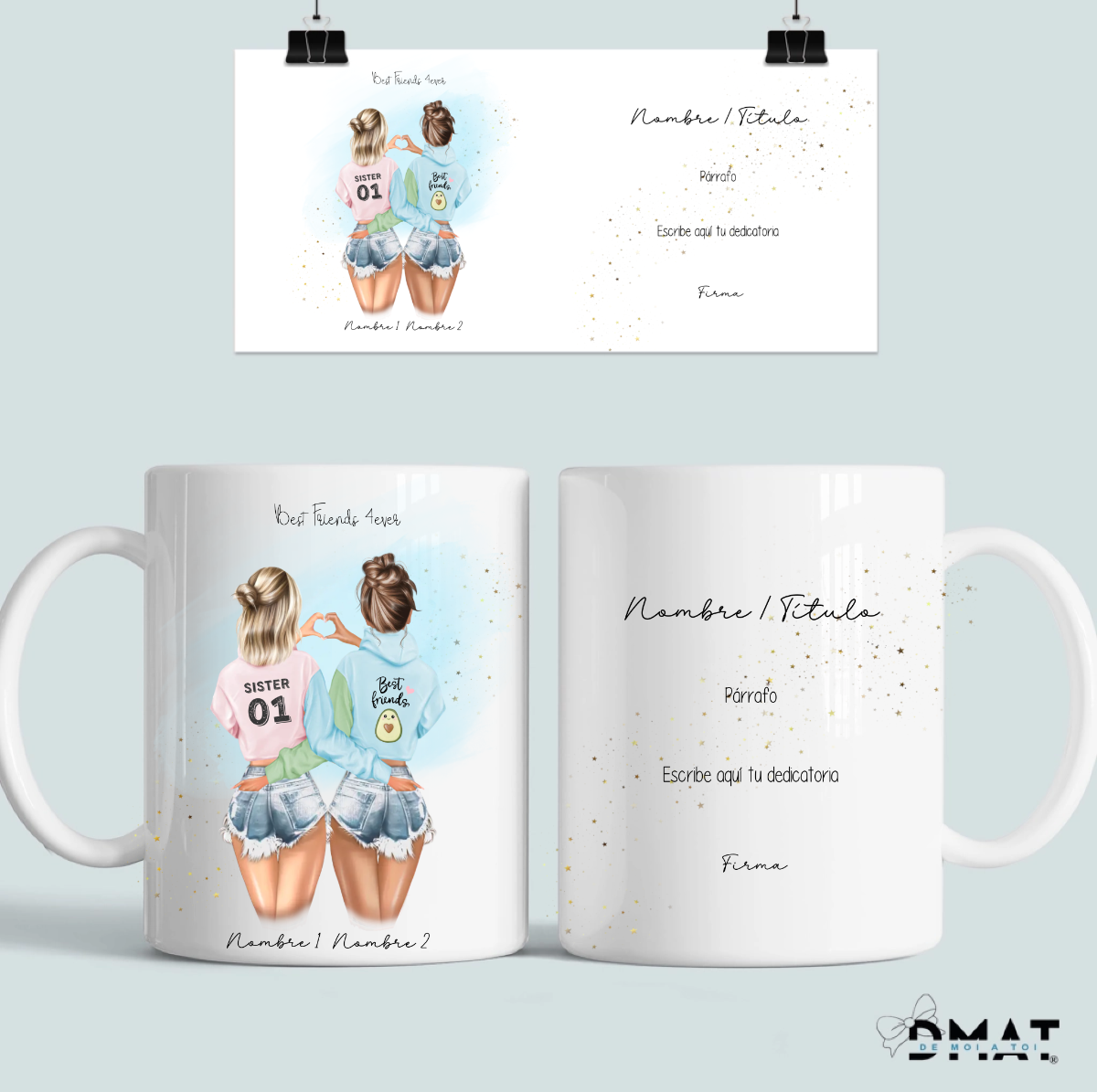 taza hermanas ilustración corazón