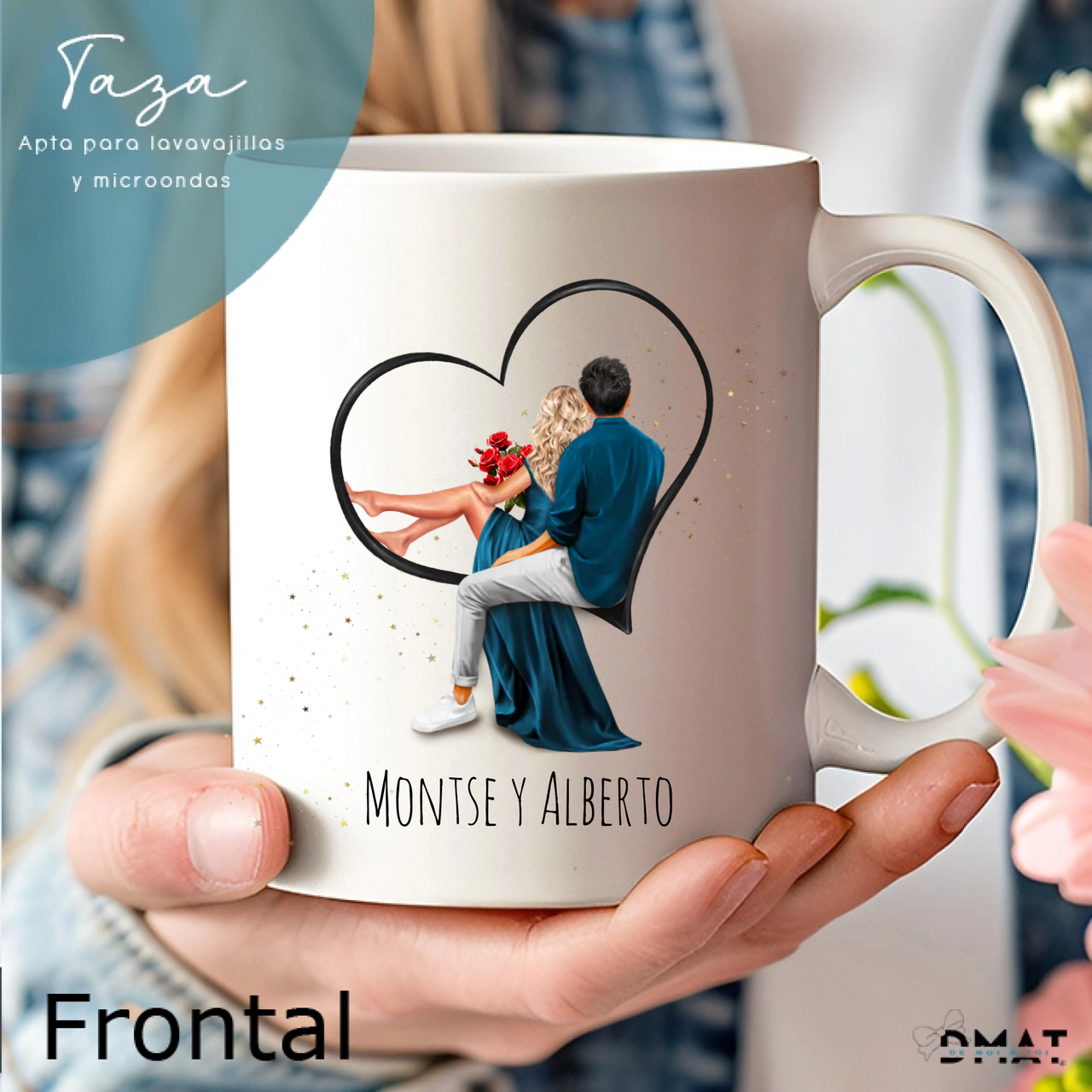 Taza personalizada con ilustración para enamorados y san valentín