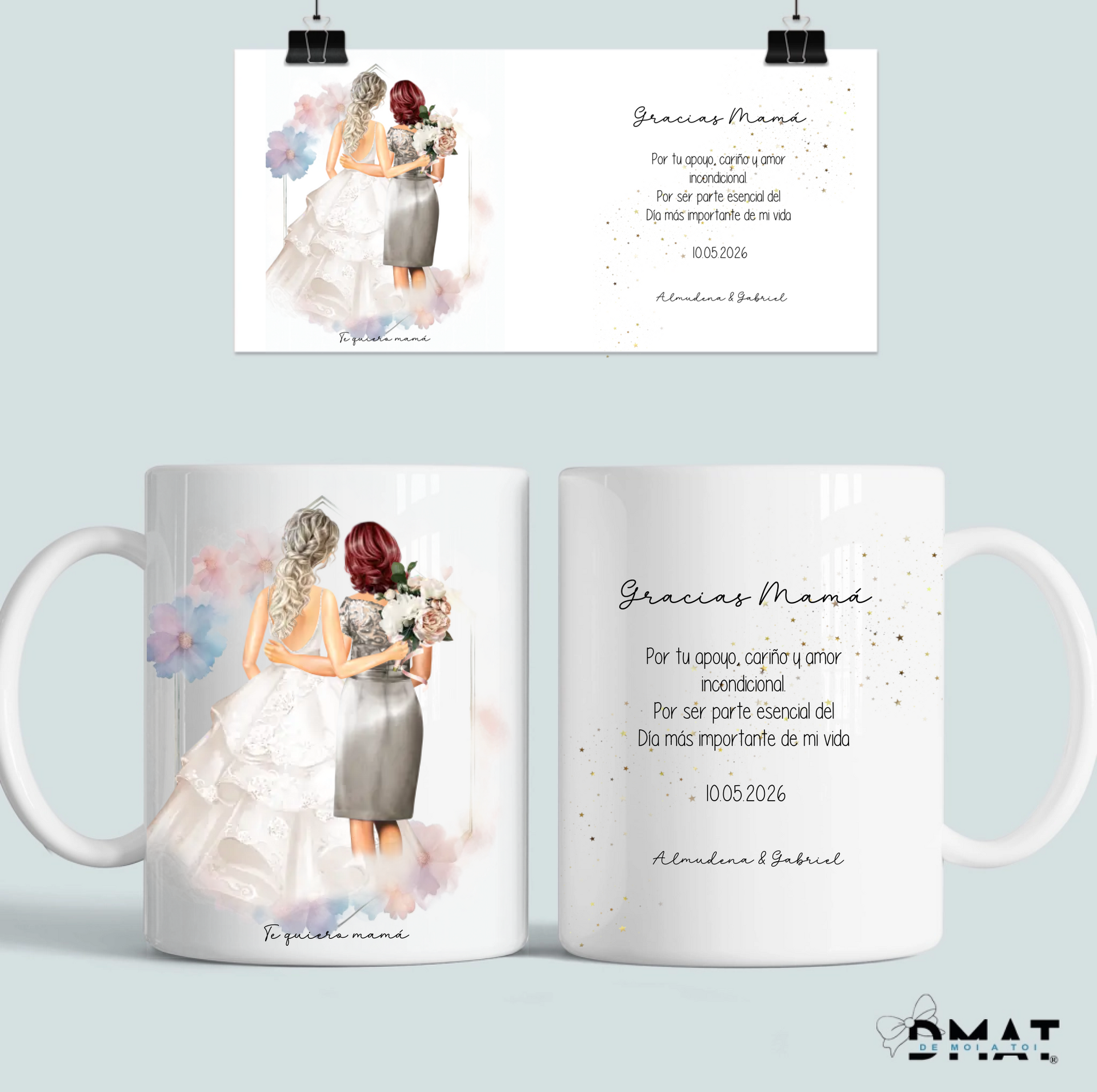 taza personalizada madre de la novia con ilustración y dedicatoria