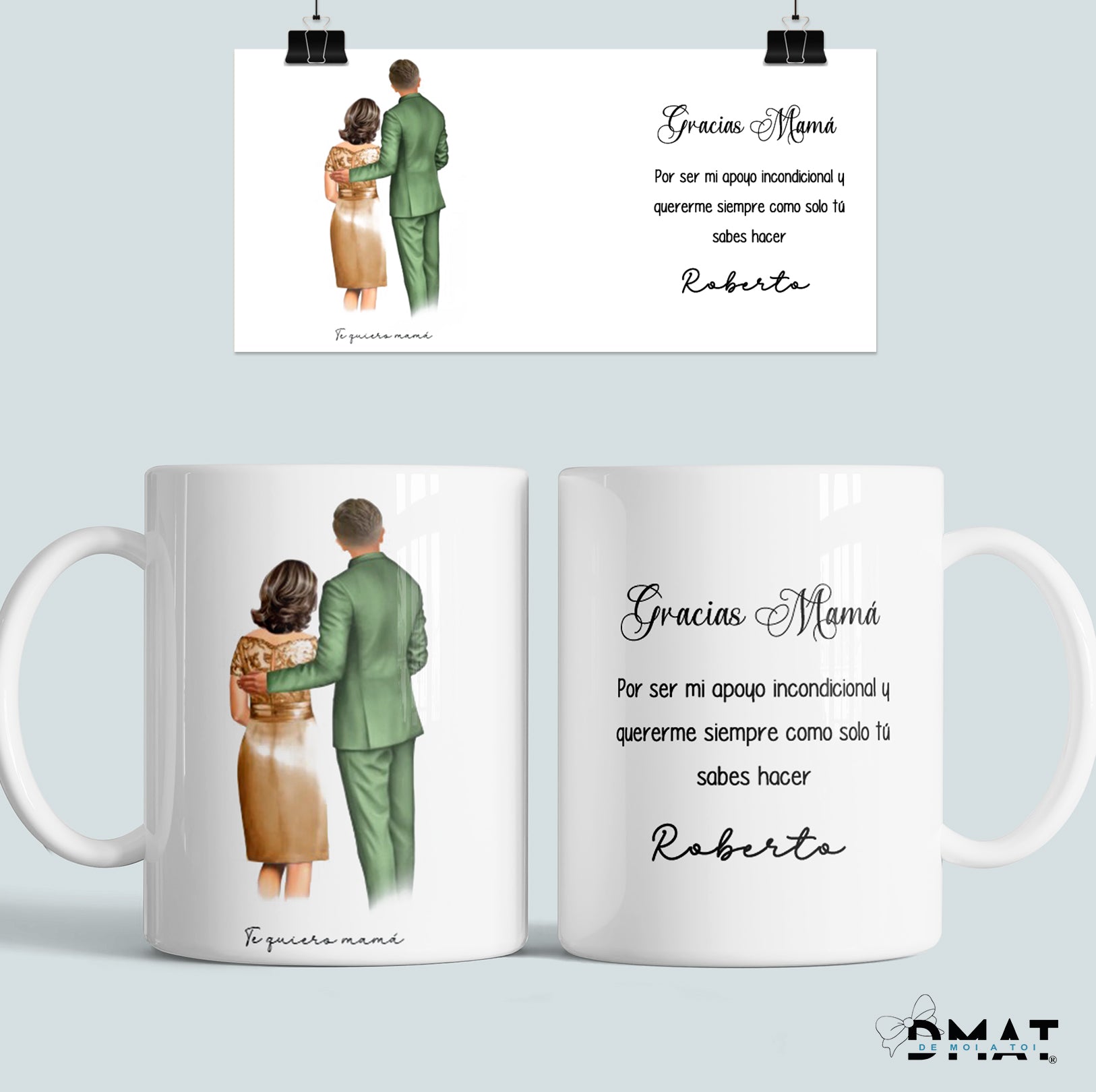 Taza personalizada de hijo y madre adultos con ilustración y dedicatoria como regalo original