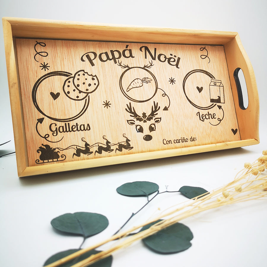 Bandeja navidad papá noel de madera personalizada y reversible - Papa noel y reyes magos - de moi a toi