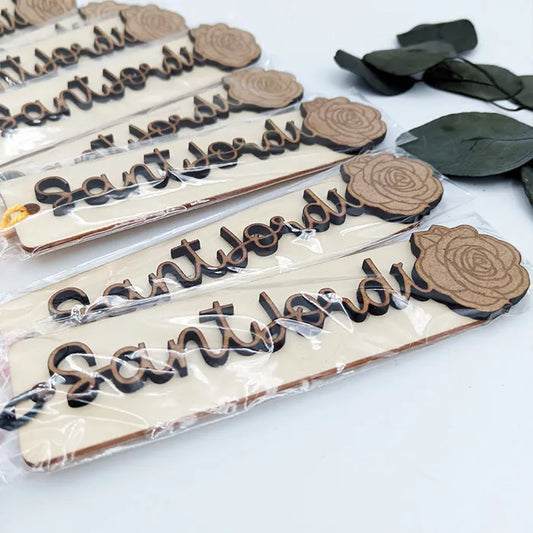 Punto de Libro de Madera Personalizado Sant Jordi – Grabado a Láser con Rosa