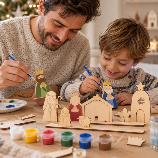 Kit creativo de Reyes Magos de madera para pintar y montar en familia