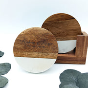 Portavasos de madera con soporte de mármol – regalo boda bautizo comunión