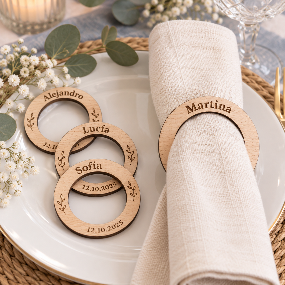 Servilletero de Madera Personalizado para Invitados de Boda