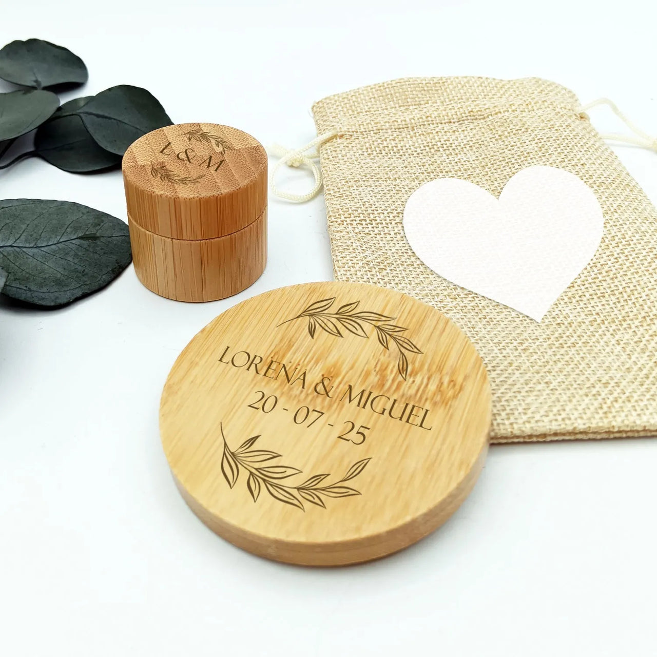 Set de detalles de madera para mujer - Espejo y bálsamo en bolsita de tela