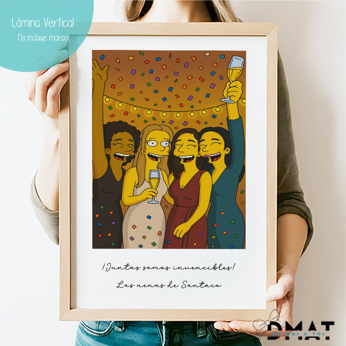 Lámina decorativa con caricatura estilo Los Simpsons personalizada