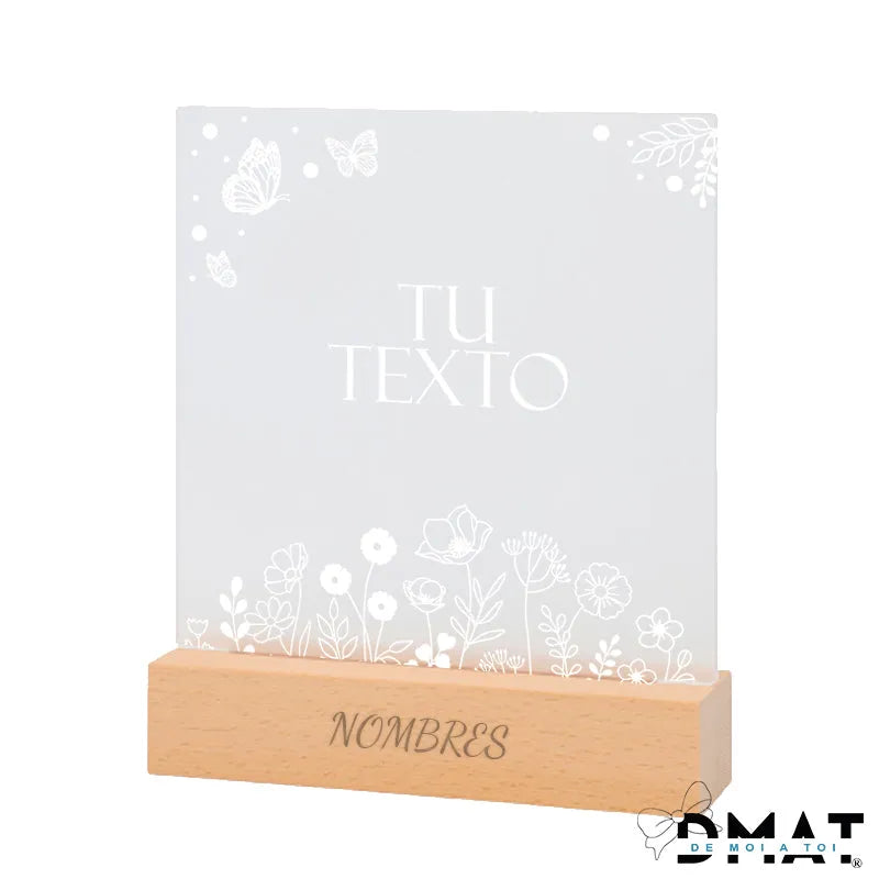 Lampara personalizada con texto grabado a láser - de moi a toi