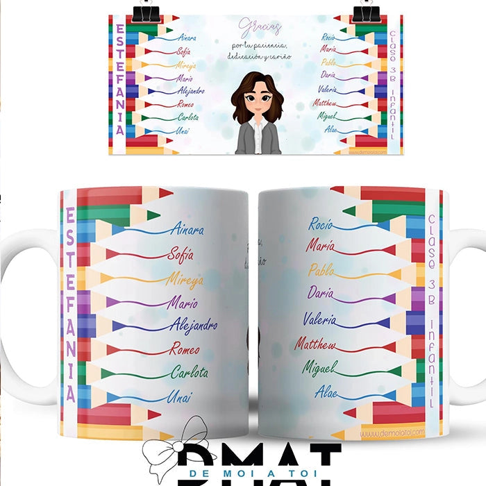 Taza personalizada con nombres de alumnos y dibujo editable - de moi a toi