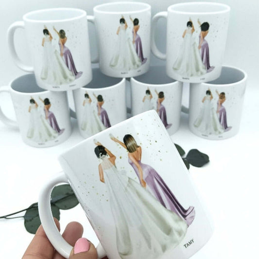 Tazas personalizadas con retrato de boda para regalar a damas de honor