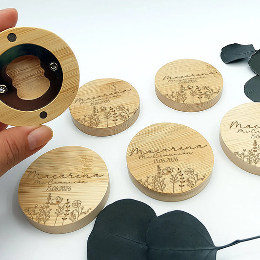 abridor de madera personalizado detalle de comunión grabado a láser ecológico