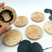 imán abrebotellas grabado a láser de bambú personalizado para invitados