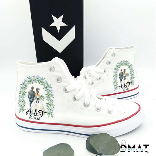 zapatillas boda elegantes con ilustracion pareja