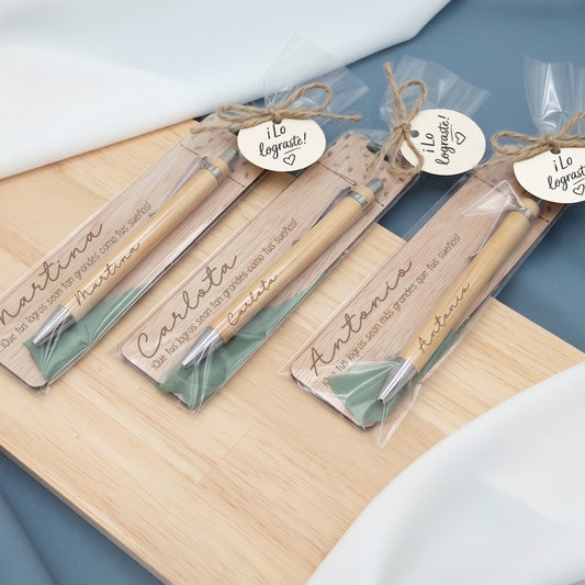 Marcapáginas y Bolígrafo de Bambú Personalizado | Regalo Fin de Curso Profesor