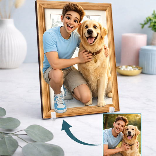 Marco personalizado como regalo original de caricatura con mascota